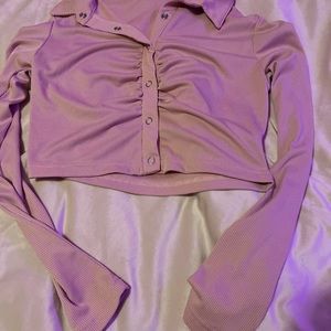 pink SHEIN button up collared long sleeve top